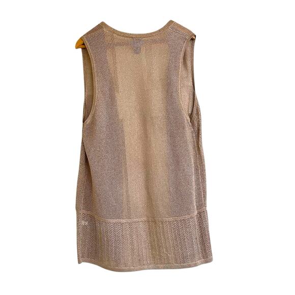 Chico’s Traveler’s Gold Metallic Open Knit Vest Topper size 2/ Large - Picture 3 of 4